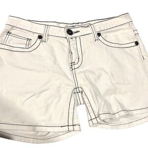 U-51 Women's White Denim Shorts Black Contrast‎ Stitch Size 5/6